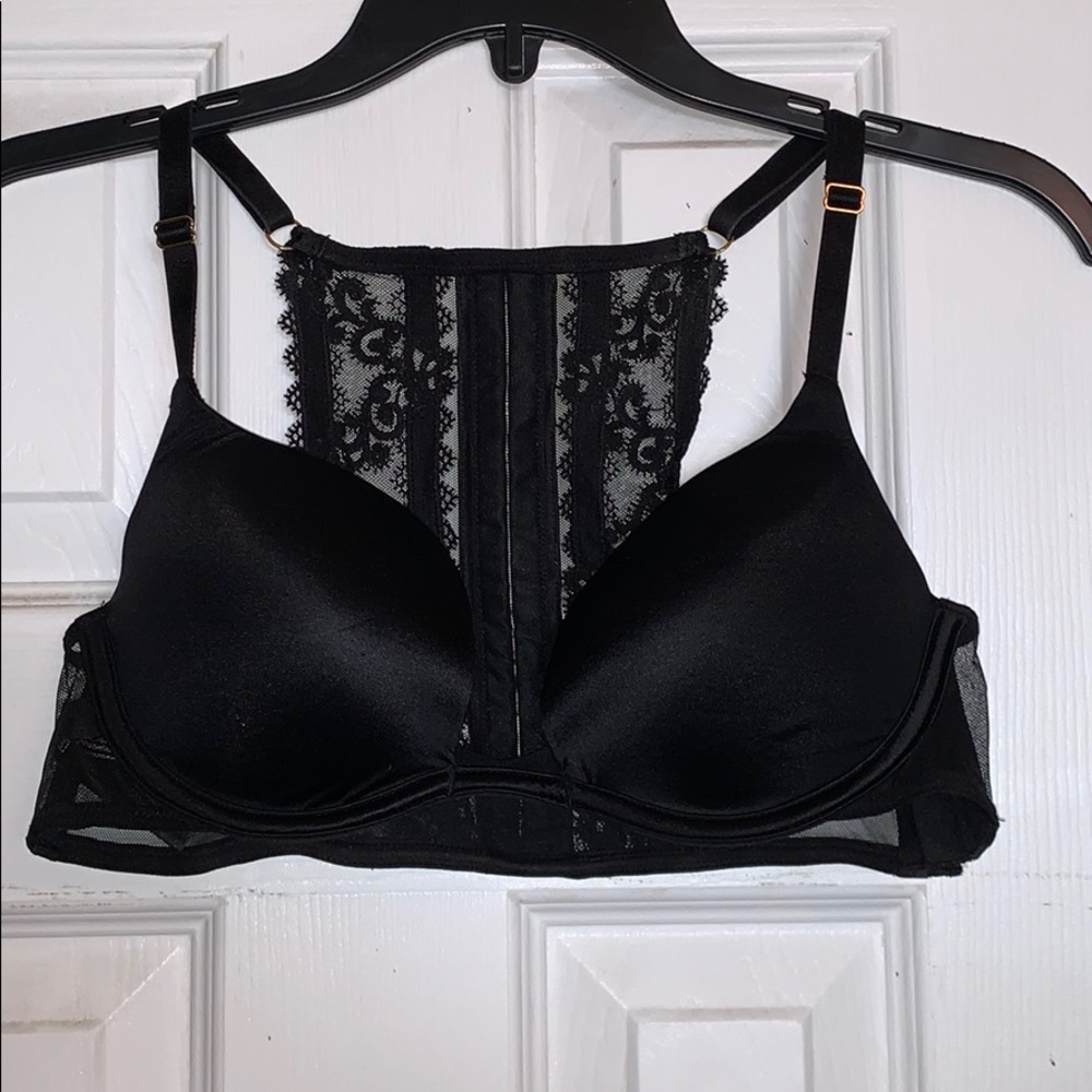 Faux Corset back deep V black bra